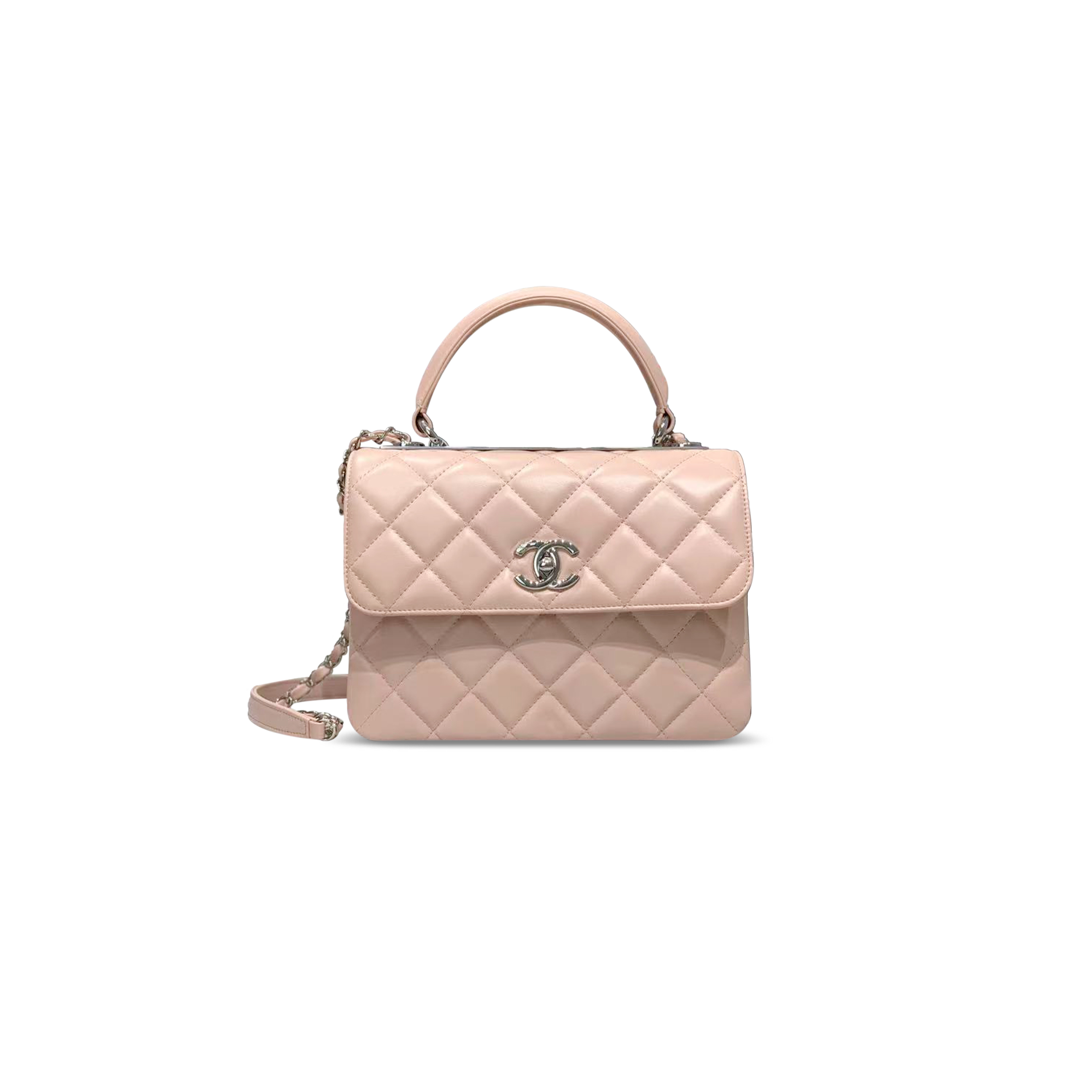 Ch*el trendy cc small lambskin pink-beige silver hardware a92236 (25*17*12cm)